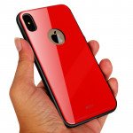 Wholesale iPhone XS / X Design Tempered Glass Hybrid Case (Red)